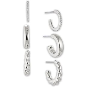Nadri Hoop Earrings Set of 3 - Plated Earrings for Women, Hoop Earrings for Women Trendy, Lightweight Chunky Open Hoops