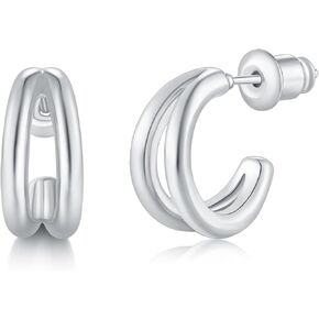 Split Hoop Earrings for Women – Dainty 14K Gold Plated Lightweight Huggie Earrings for Everyday Wear | Elegant Jewelry Gift, 14mm Diameter