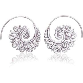 NOVICA Artisan Handmade Sterling Silver Halfhoop Earrings 925 from Indonesia No Stone [1.3 in H x 0 in W x 1.1 in D] ' Spiral Beauty'