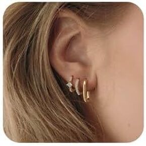 Gold Hoop Earrings for Women Trendy,14K Gold Plated Huggie Earrings Dainty Small Gold Earrings Set Small Cartilage Earrings Thick Hypoallergenic Stud Earrings Stacks Gold Jewelry for Women Gifts