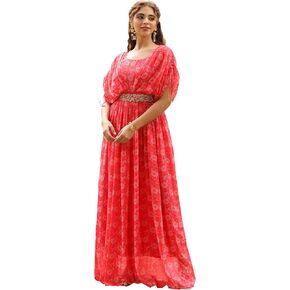 Janasya Women's Georgette Floral Casual Maxi Gown