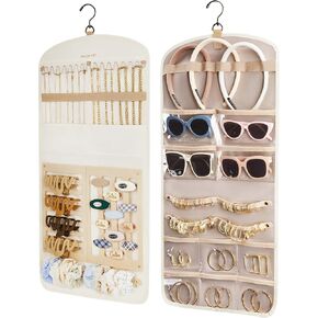 BAGSMART Hanging Jewelry Organizer Claw Clip Necklace Holder Roll for Hair Ties, Headbands, Clips, Earrings, Necklaces, Glasses Double-Sided on Closet, Wall, Door, 1 piece, Large-Black