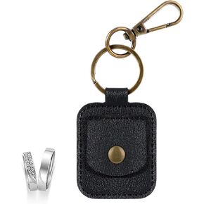 Leather Ring Holder Keychain, Portable Gym Ring Holder Jewelry Holder Keychain Ring Holder Keychain Pouch for Gym Leather Jewelry Travel Pouch for Wedding Ring and Necklaces Women Men Gift (Black)