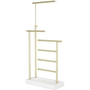 SRIWATANA Jewelry Organizer Stand, Extra Tall Necklace Holder Jewelry Holder, 4-Tier Earring Holder Organizer, Jewelry Display Stand with Wooden Base, Gift Idea（Carbonized Black & Black）