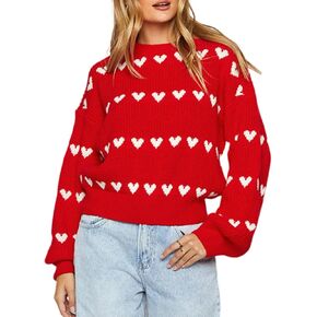 Yimoon Valentine Heart Sweater for Women Cute Long Sleeve Crewneck Chunky Knitted Pullover Sweaters