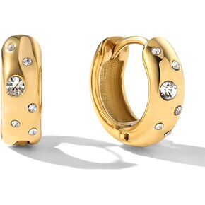 Gold Huggie Hoop Earrings for Women, Tarnish-Resistant 18K Gold Plated Stainless Steel with Cubic Zirconia Crystal Diamond