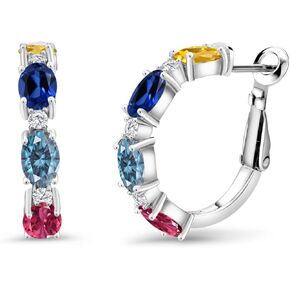 Gem Stone King 925 Sterling Silver Personalized Build Your Own Oval and Round Cut Birthstones Hoop Earrings For Women