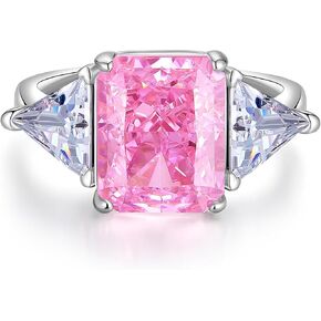 4 Carat Promise Ring Radiant Cut Lab Simulated Diamond Sterling Silver Three Stone CZ Engagement Ring for Her