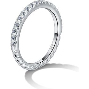 Moissanite Wedding Band for Women 18K White Gold Plated 925 Sterling Silver D Color VVS1 Clarity Moissanite Half Eternity Band Stackable Ring Size 4-11
