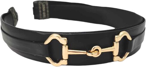 Black Vegan Leather Headband with Gold Snaffle Bit Buckle – Stylish and Comfortable Hair Accessory, Headache-Free Design, Lightweight & Durable, Perfect Accessory for Brunettes or Blondes in Kuwait