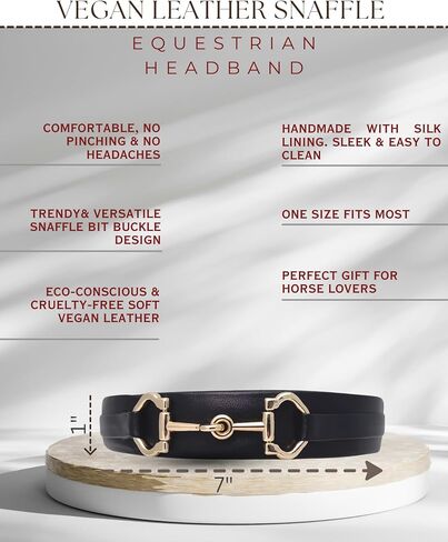 Black Vegan Leather Headband with Gold Snaffle Bit Buckle – Stylish and Comfortable Hair Accessory, Headache-Free Design, Lightweight & Durable, Perfect Accessory for Brunettes or Blondes in Kuwait
