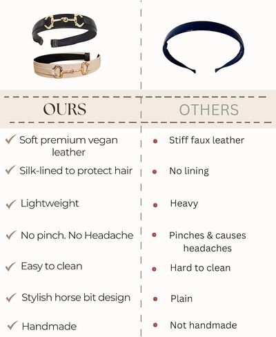 Black Vegan Leather Headband with Gold Snaffle Bit Buckle – Stylish and Comfortable Hair Accessory, Headache-Free Design, Lightweight & Durable, Perfect Accessory for Brunettes or Blondes in Kuwait