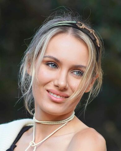 Black Vegan Leather Headband with Gold Snaffle Bit Buckle – Stylish and Comfortable Hair Accessory, Headache-Free Design, Lightweight & Durable, Perfect Accessory for Brunettes or Blondes in Kuwait