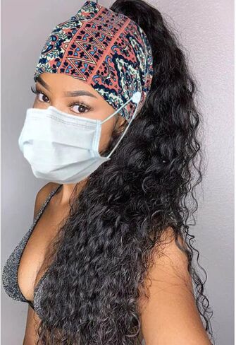 Boho Button Headband Women Wide Mask Hair Band Boho Elastic Sports Headwear Yoga Hair Band Workout Headwrap in Saudi Arabia
