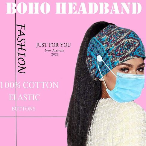 Boho Button Headband Women Wide Mask Hair Band Boho Elastic Sports Headwear Yoga Hair Band Workout Headwrap in Saudi Arabia
