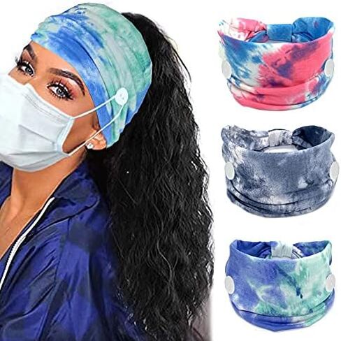 Boho Button Headband Women Wide Mask Hair Band Boho Elastic Sports Headwear Yoga Hair Band Workout Headwrap in Saudi Arabia