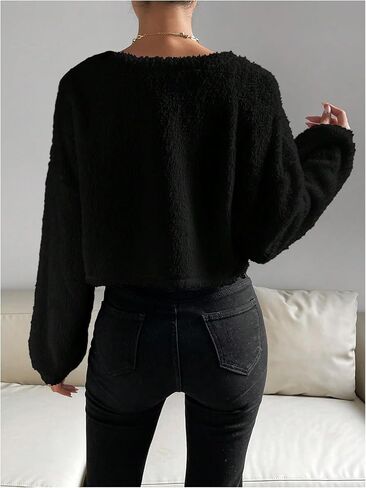 Verdusa Women's Long Sleeve Bolero Shrug Open Front Drop Shoulder Fuzzy Crop Cardigan in Saudi Arabia