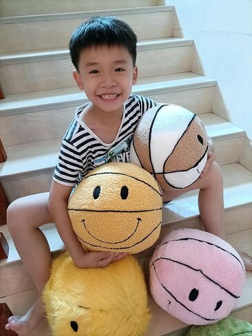 11.8 inch Simple Like-Smile Face Basketball Like-Smile Face Pillow Plush Gift Funny Expression Children's Room Decoration (Cashmere - White Coffee)…… in Saudi Arabia