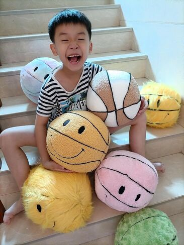 11.8 inch Simple Like-Smile Face Basketball Like-Smile Face Pillow Plush Gift Funny Expression Children's Room Decoration (Cashmere - White Coffee)…… in Saudi Arabia
