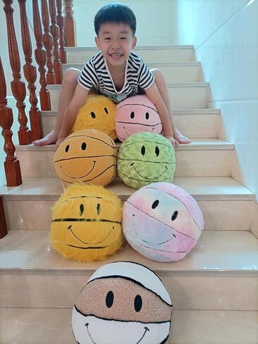 11.8 inch Simple Like-Smile Face Basketball Like-Smile Face Pillow Plush Gift Funny Expression Children's Room Decoration (Cashmere - White Coffee)…… in Saudi Arabia
