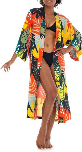 SHU-SHI Womens Kimono Cardigan Floral Tropical Swimwear Robe Beach Cover Up in Saudi Arabia