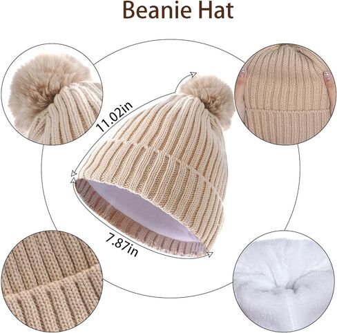 مجموعة قفازات وشاح قبعة نسائية متماسكة، قفازات وشاح قبعة شتوية للنساء مجموعة إكسسوارات شتوية للنساء مع قبعة شتوية دافئة بوم بوم، قفازات شاشة تعمل باللمس، وشاح طويل متماسك in Kuwait