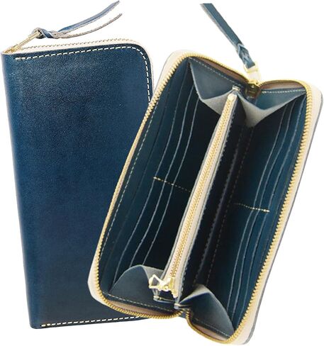 Tochigi Men's Long Leather Zippered Wallet Cowhide Large Capacity Card Holder Made by a Top Leather Craftsman Bills Will Not Fold Genuine Leather Large Wallet Easy-to-Use Wallet (Blue) in Saudi Arabia