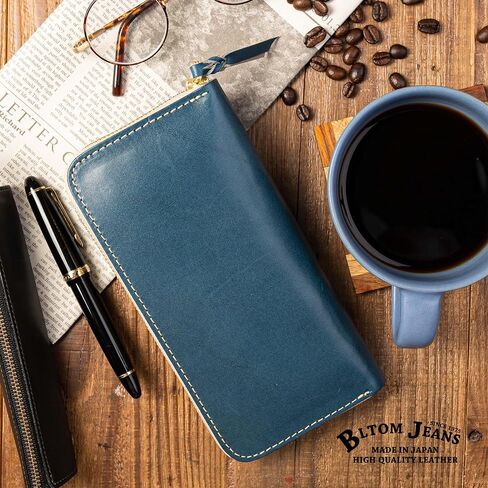 Tochigi Men's Long Leather Zippered Wallet Cowhide Large Capacity Card Holder Made by a Top Leather Craftsman Bills Will Not Fold Genuine Leather Large Wallet Easy-to-Use Wallet (Blue) in Saudi Arabia