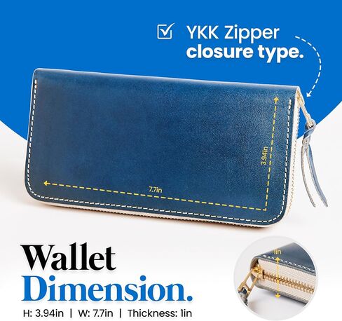 Tochigi Men's Long Leather Zippered Wallet Cowhide Large Capacity Card Holder Made by a Top Leather Craftsman Bills Will Not Fold Genuine Leather Large Wallet Easy-to-Use Wallet (Blue) in Saudi Arabia