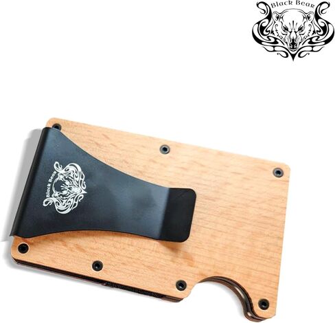 Black Bear Minimalist Wallet for Men - Slim RFID Wallet - Scratch Resistant - Credit Card Holder & Money Clip - Front Pocket RFID Blocking Minimalist Wallet - Blue Resin & Wood in Saudi Arabia