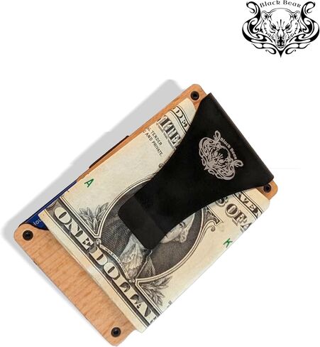 Black Bear Minimalist Wallet for Men - Slim RFID Wallet - Scratch Resistant - Credit Card Holder & Money Clip - Front Pocket RFID Blocking Minimalist Wallet - Blue Resin & Wood in Saudi Arabia