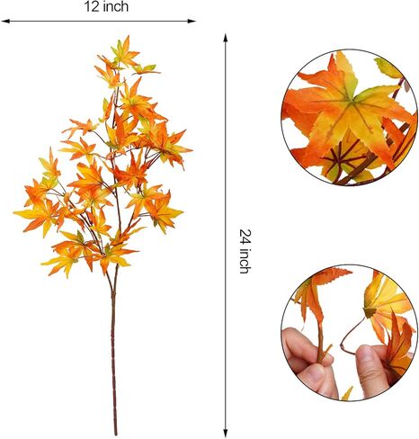 2 حزمة أوراق القيقب الاصطناعي أوراق الخريف فروع أوراق الخريف مع الجذعية للمنزل المطبخ عيد الشكر الخريف عيد الميلاد مهرجان داخلي في الهواء الطلق ديكور المنزل (برتقالي) in Kuwait