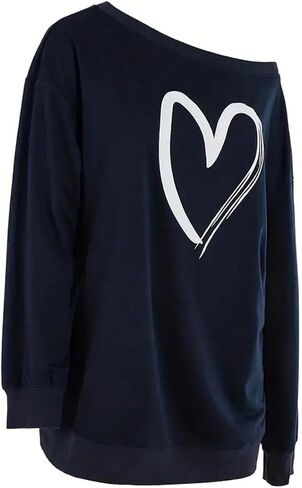 Women's Plus Size Heart Graphic Sweatshirt Off Shoulder Long Sleeve Y2K Pullovers Fall Tops in Saudi Arabia