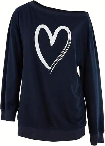 Women's Plus Size Heart Graphic Sweatshirt Off Shoulder Long Sleeve Y2K Pullovers Fall Tops in Saudi Arabia