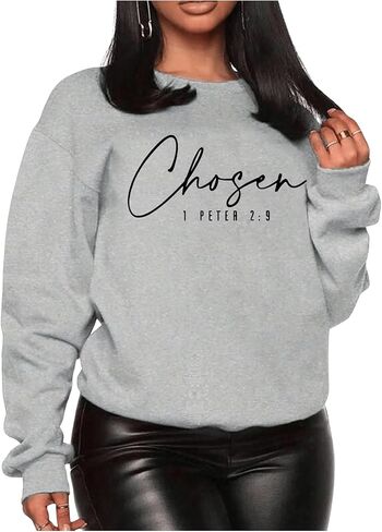 Women's Letter Graphic Crewneck Sweatshirts Long Sleeve Drop Shoulder Pullover Tops in Saudi Arabia