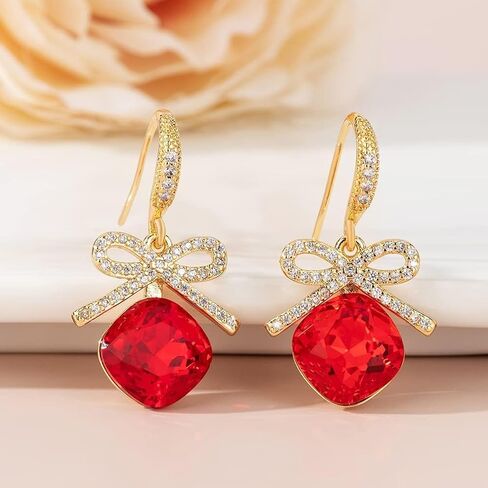 كريستال نمساوي Bowknot قطع الوسادة مربع قطرة استرخى أقراط للنساء موضة 14K مطلية بالذهب مجوهرات مضادة للحساسية in Kuwait