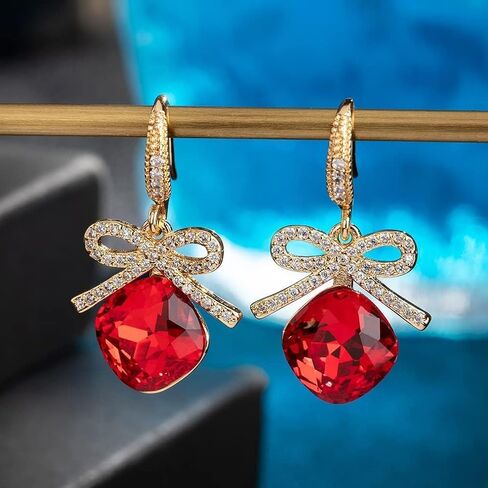كريستال نمساوي Bowknot قطع الوسادة مربع قطرة استرخى أقراط للنساء موضة 14K مطلية بالذهب مجوهرات مضادة للحساسية in Kuwait