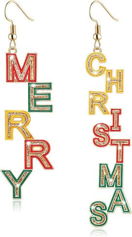 Christmas Earrings for Women Dangling Merry Christmas JOY Words Dangle Earrings Hypoallergenic Xmas Holiday Glitter Colorful Metal MERRY CHRISTMAS Earrings Fun Winter Festive Earrings Jewelry Gifts in Kuwait