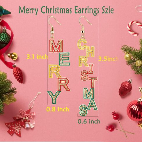 Christmas Earrings for Women Dangling Merry Christmas JOY Words Dangle Earrings Hypoallergenic Xmas Holiday Glitter Colorful Metal MERRY CHRISTMAS Earrings Fun Winter Festive Earrings Jewelry Gifts in Kuwait