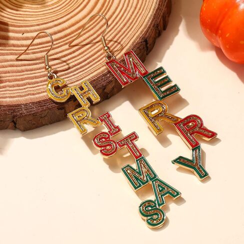 Christmas Earrings for Women Dangling Merry Christmas JOY Words Dangle Earrings Hypoallergenic Xmas Holiday Glitter Colorful Metal MERRY CHRISTMAS Earrings Fun Winter Festive Earrings Jewelry Gifts in Kuwait