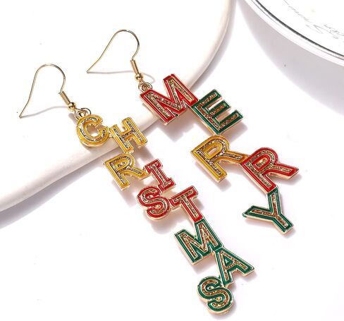 Christmas Earrings for Women Dangling Merry Christmas JOY Words Dangle Earrings Hypoallergenic Xmas Holiday Glitter Colorful Metal MERRY CHRISTMAS Earrings Fun Winter Festive Earrings Jewelry Gifts in Kuwait