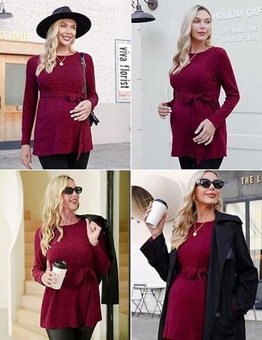 Ekouaer Women's Maternity Shirts Long Sleeve Pregnancy Tops Casual Ribbed Knit Winter Pregnant Blouses in Kuwait