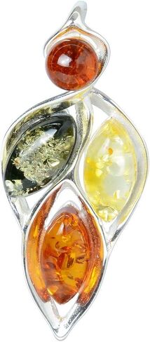 HolidayGiftShops Amber Jewelry for Women - Sterling Silver and Baltic Multicolored Amber Earrings, Amber Bracelet, Amber Pendant Necklace April - Sterling Silver Jewelry Collection in Kuwait