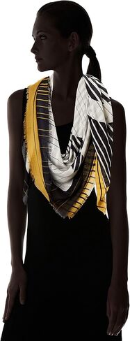 Calvin Klein Women's Linear Abstract CK Logo Modal and Silk Square Scarf, Black, 1 in Kuwait