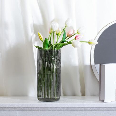 Flower Vase 7.6 Inch Green Thickened Glass Vase for Lego Flowers,Bookshelf,Dinner Table,Office Desktop,Meeting Room,Bathroom,Countertop,Home Christmas Day Decoration in Saudi Arabia