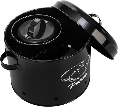 Frcctre Set of 3 Potato and Onion Storage Canisters, Potato, Onion, Garlic Kitchen Storage Bin With Lids, Metal Vegetable Keeper Storage Bins Set with Aerating Holes for Pantry Organization in Kuwait