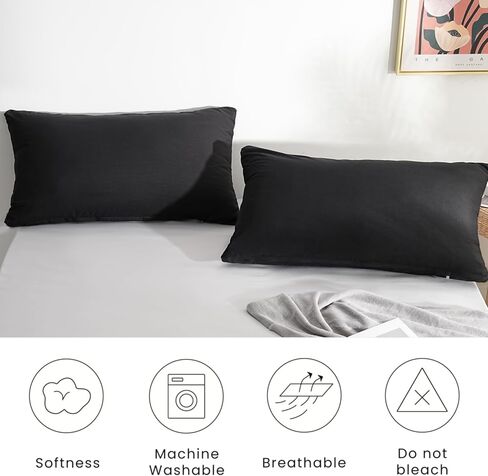 Mohap Zipper Pillowcase 4 Pieces Brushed Microfiber 1800 Hotel Quality Super Soft Pillow Cover No Shrinkage No Fade Pillow Protectors - Black, Queen in Kuwait