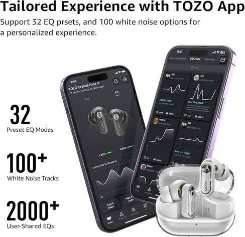 TOZO Crystal Pods Wireless Earbuds in Ear Bluetooth Headphone Black in Kuwait
