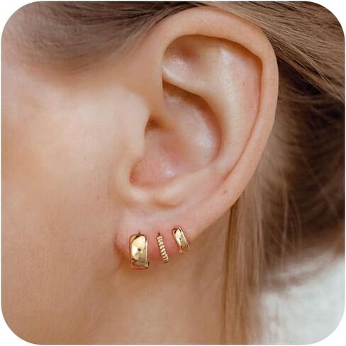 Gold Hoop Earrings for Women Trendy,14K Gold Plated Huggie Earrings Dainty Small Gold Earrings Set Small Cartilage Earrings Thick Hypoallergenic Stud Earrings Stacks Gold Jewelry for Women Gifts in Kuwait