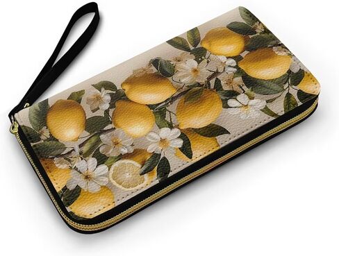 Oil Painting Lemons Large Capacity Wristlet Wallet for Women Vintage Fruits Lemon Flowers Long Zipper Around Credit Card Holder, Countryside Style Leather Billfold Clutch in Saudi Arabia